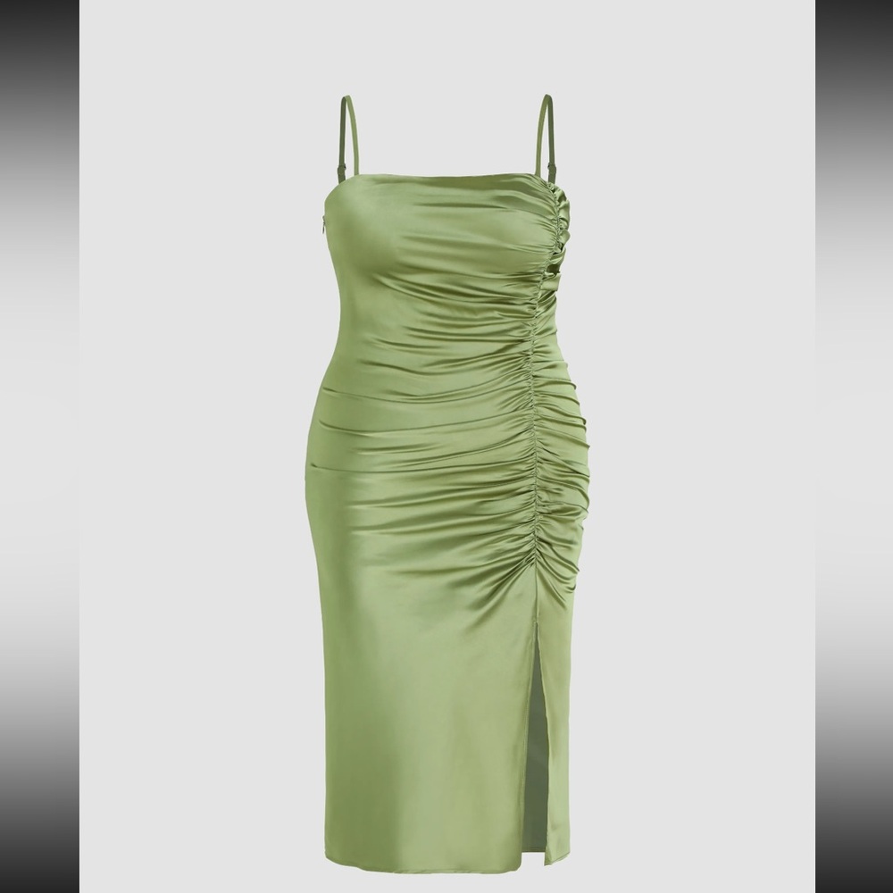 Cider Olive Satin Mini Dress